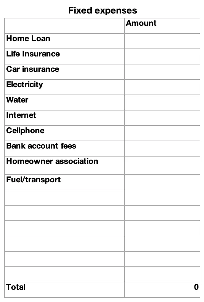 Track your fixed expenses